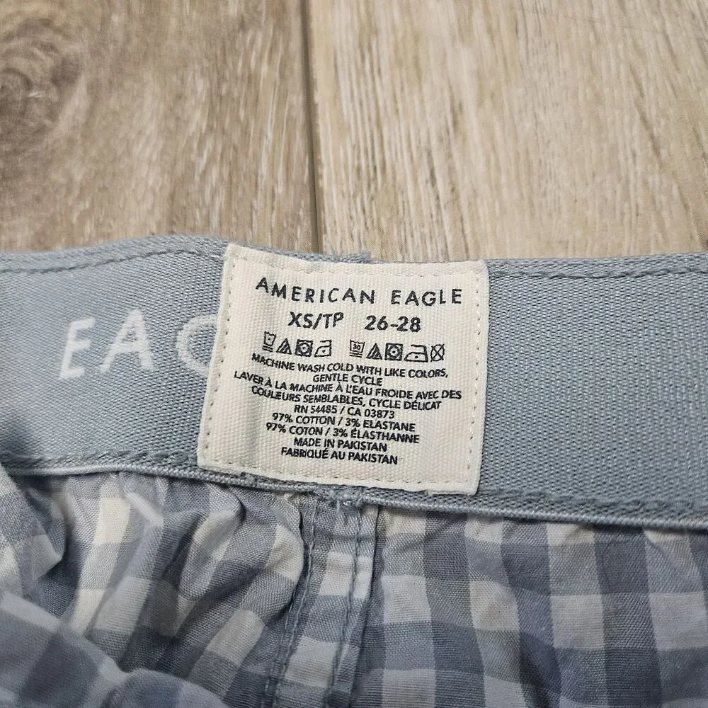 American Eagle Blue Gingham Boxer Shorts Pajama Sleepwear Loungewear Women's XS